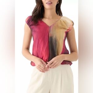 DKNY Red and Purple V-Neck Women's Blouse